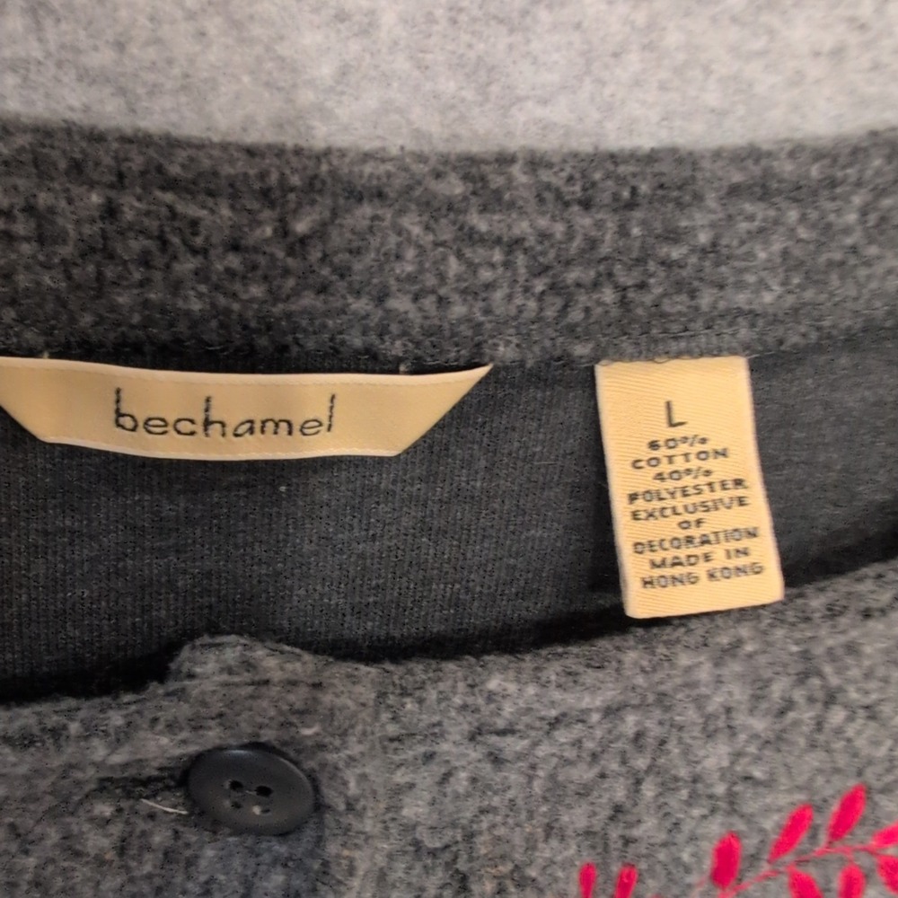 bechamel Gray Embroidered Button Front Cardigan Women's Size Large - Picture 2 of 3